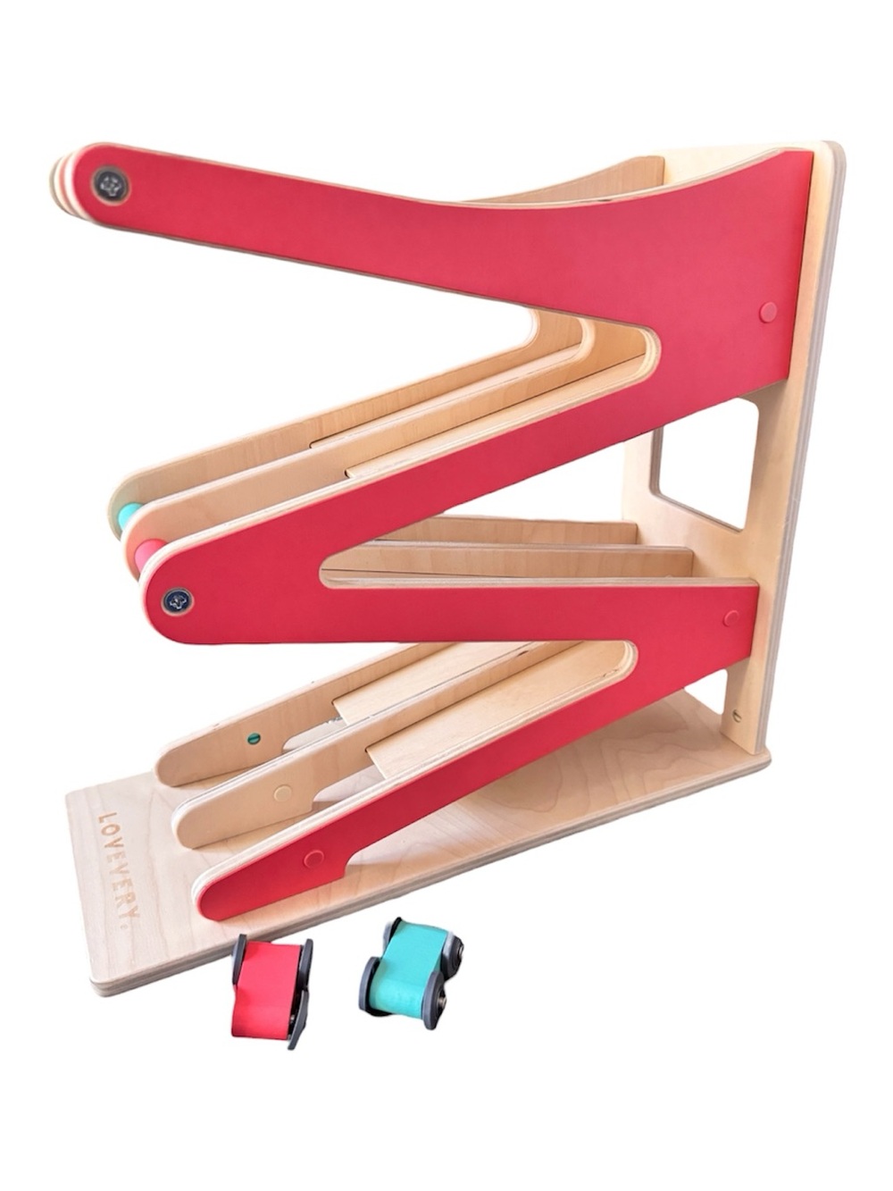 Lovevery Race & Chase Ramp With Two Cars Montessori Inspired Wooden Toy 16-18 Mo